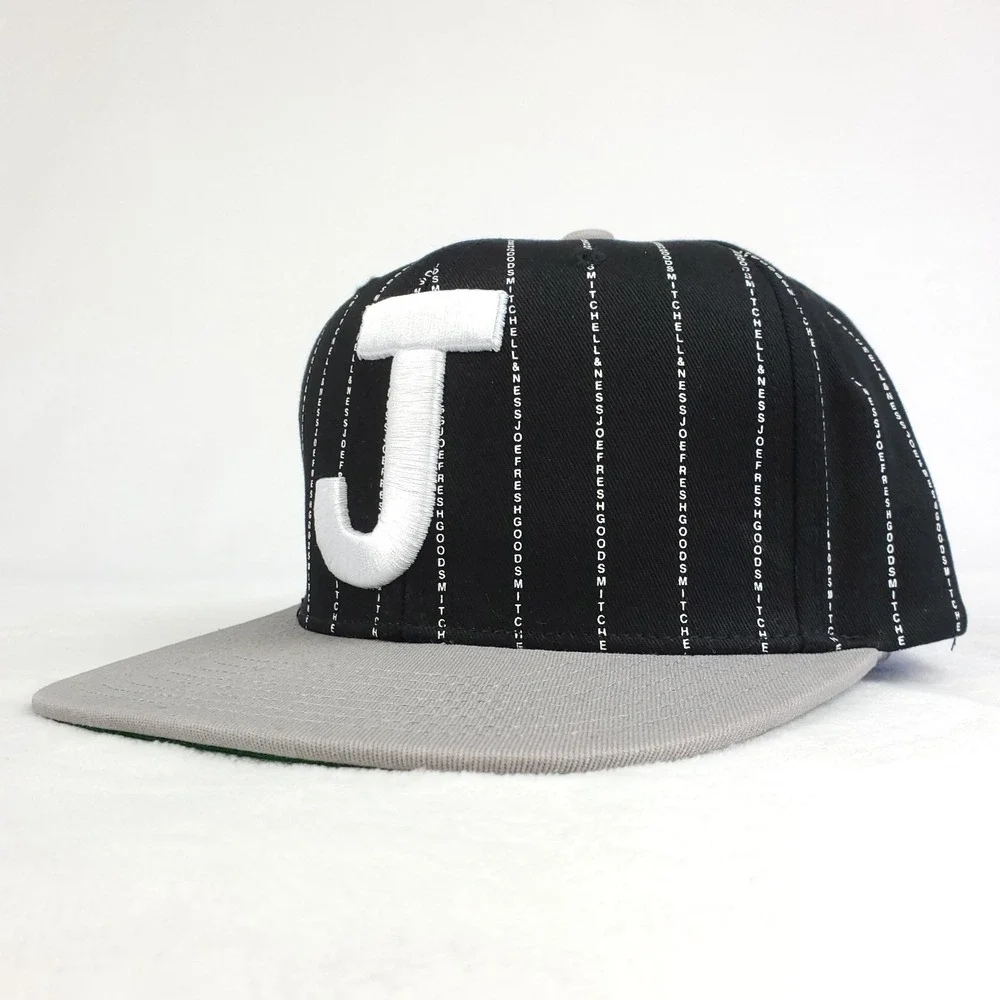 Joe Fresh Goods Mitchell & Ness Snapback Hat Cap 3D Logo Black White Stripe New